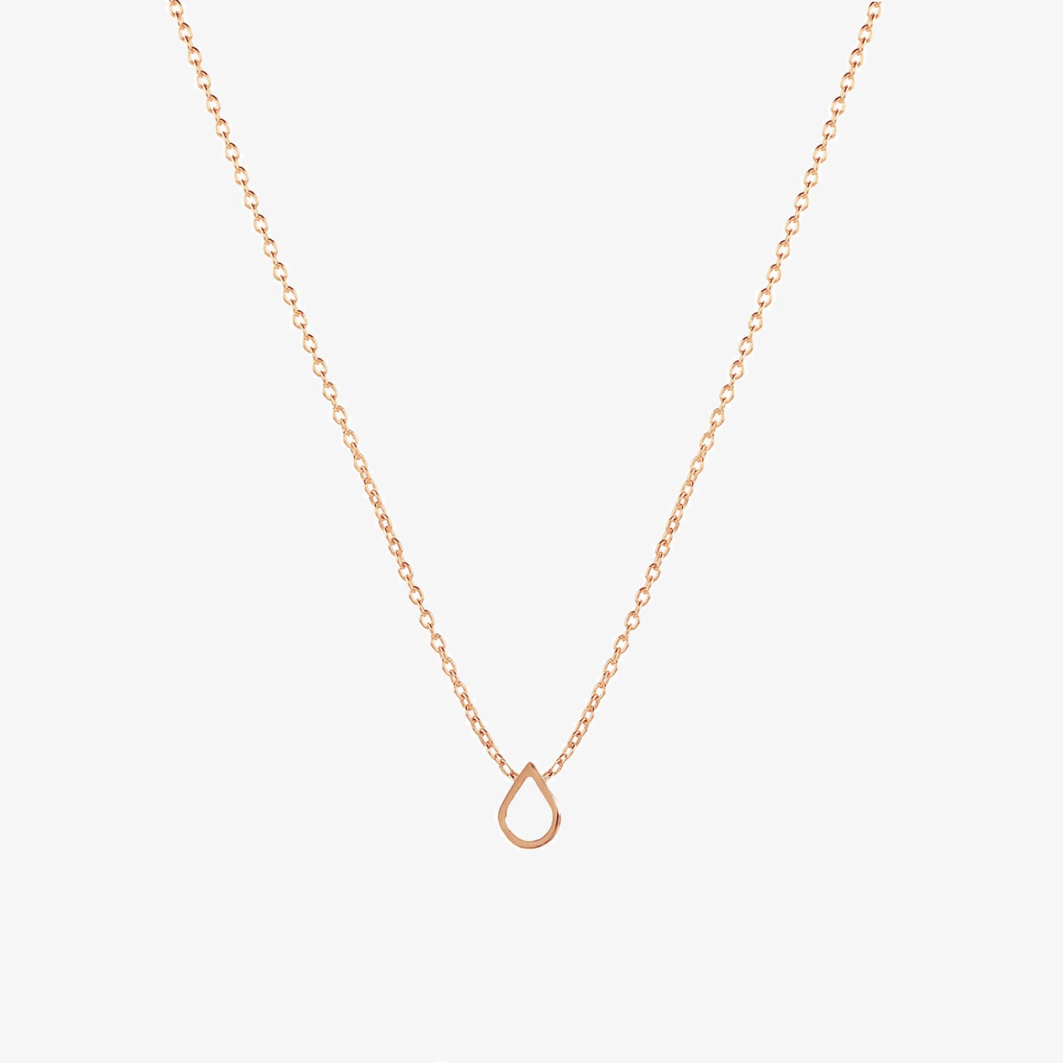 A rose gold Classic Teardrop Necklace on a white background