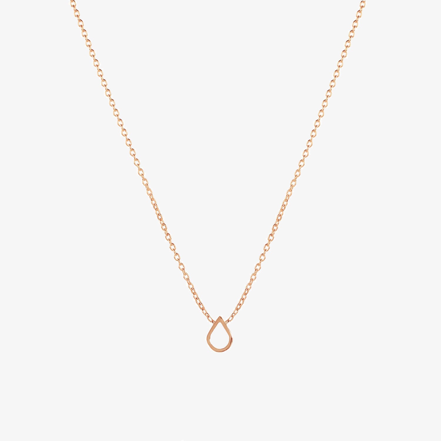 A rose gold Classic Teardrop Necklace on a white background