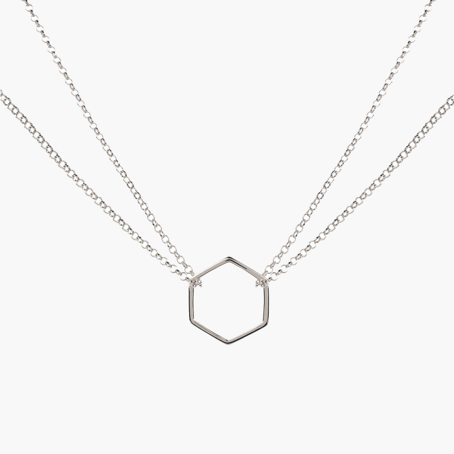 Double Chain Hexagon Necklace Silver