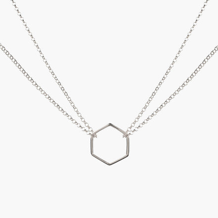 Double Chain Hexagon Necklace Silver
