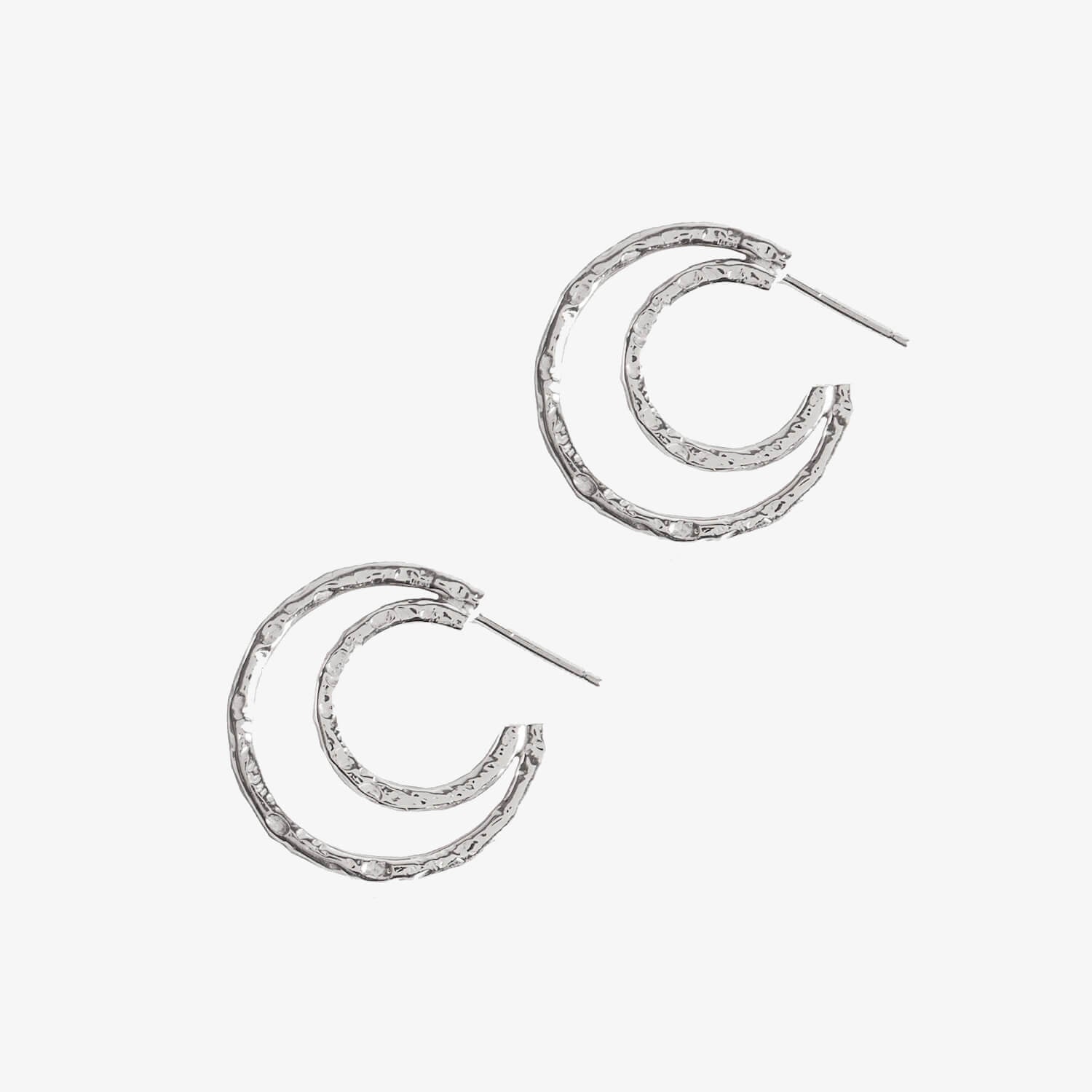 Double Meteorite Textured Hoops in silver by Matthew Calvin Jewellery