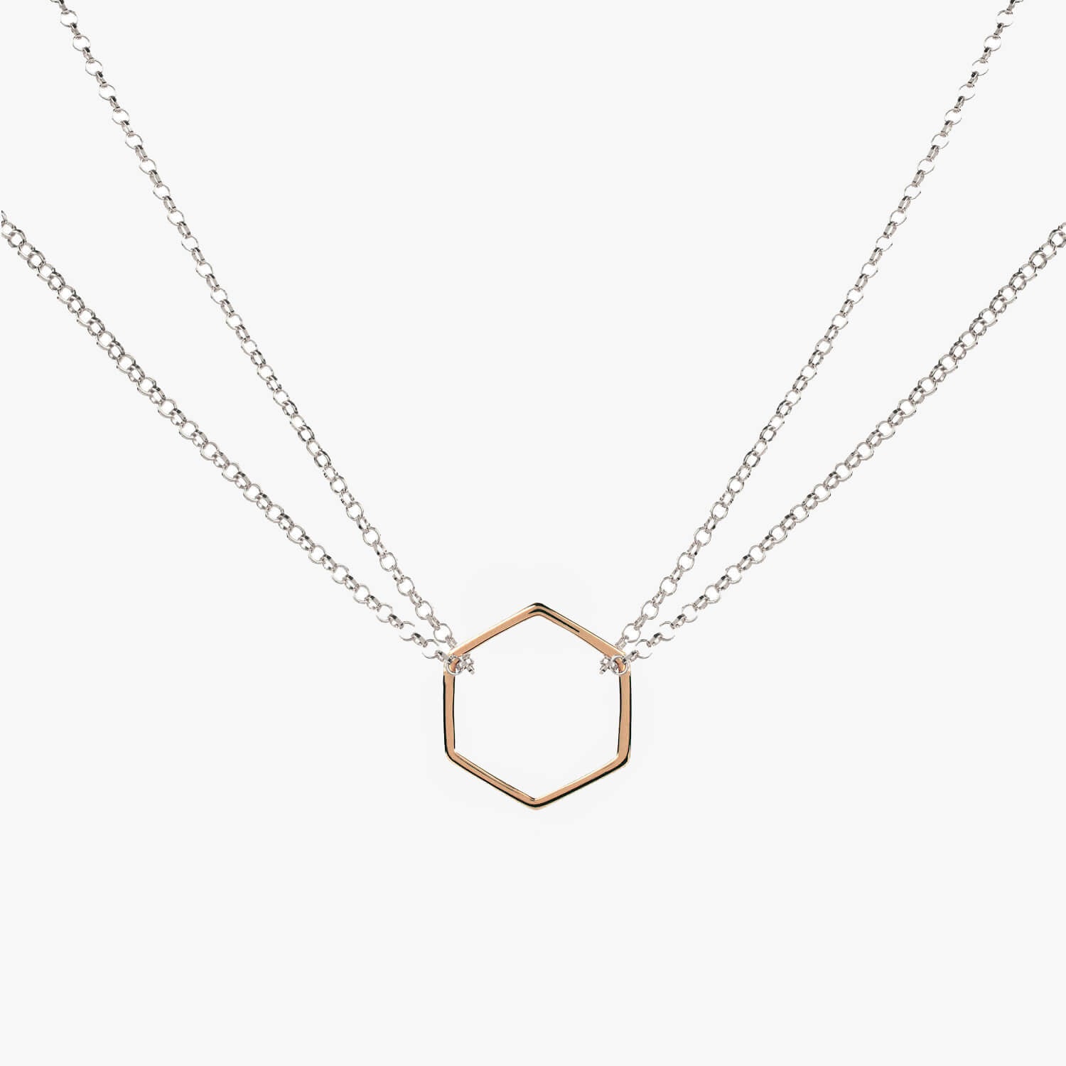 Double Chain Hexagon Necklace Rose Gold