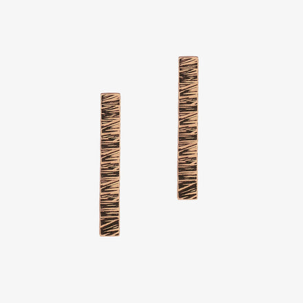 Long bar earrings in rose gold with textured detailing