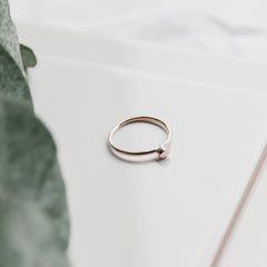 Simple gold vermeil dot ring by matthew calvin photographed on a white background with greenery