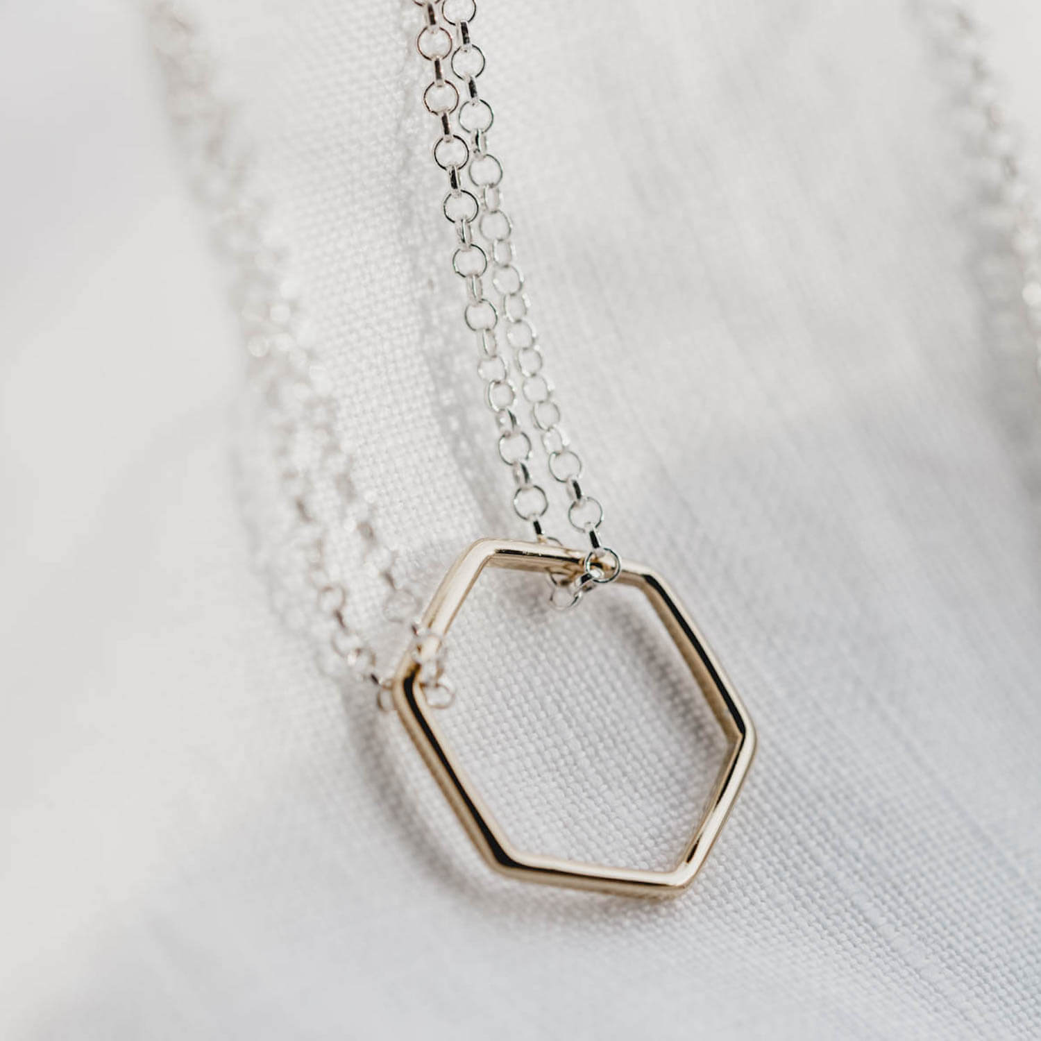 Double Chain Hexagon Necklace Rose Gold