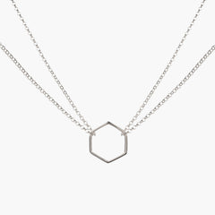 Double Chain Hexagon Necklace Silver
