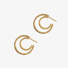 Gold Double Meteorite Textured Hoops by Matthew Calvin Jewellery