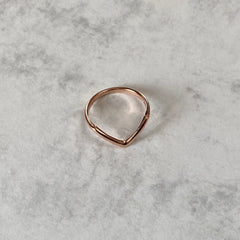 Close up of a rose gold ring with chevron detail