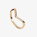 Rose gold ring with chevron detail on a white background