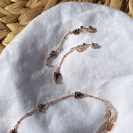 Monstera Leaf Charm Earrings Rose Gold