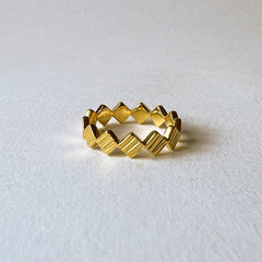 Close up of spiky textured ring in gold