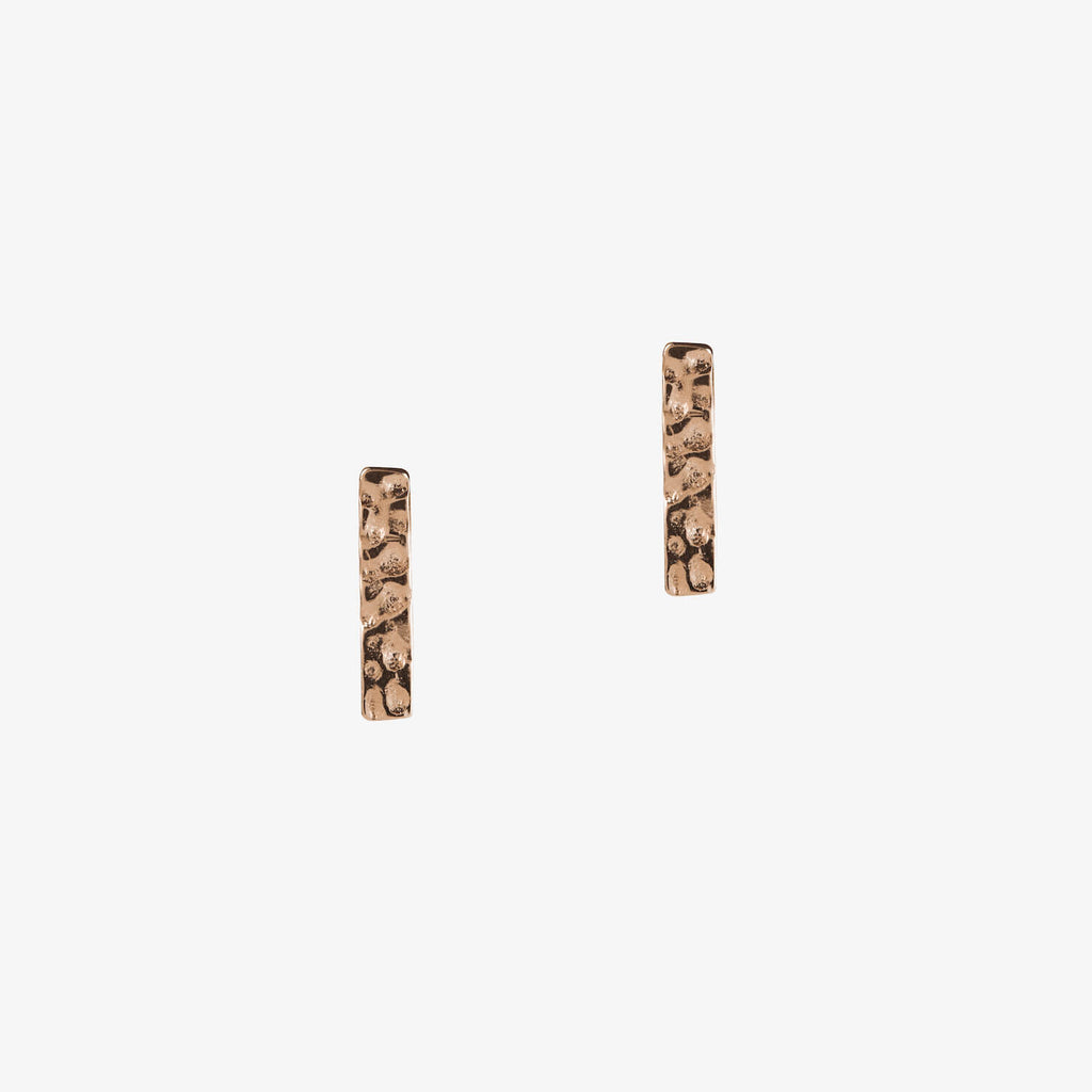 Rose gold Textured Bar Earrings on a white background