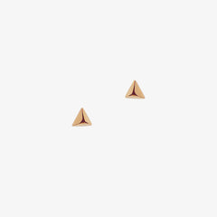 Dainty triangle rose gold earrings on a white background